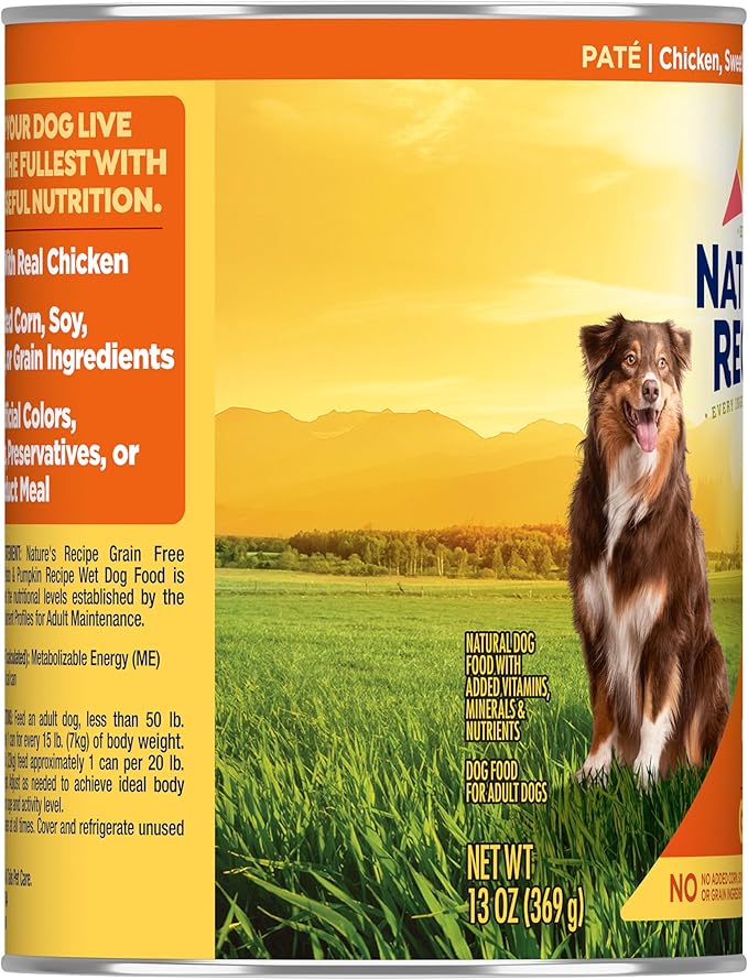 Nature's Recipe Grain Free Wet Dog Food Chicken, Sweet Potato, and Pumpkin Recipe, 13 oz. Can (Pack