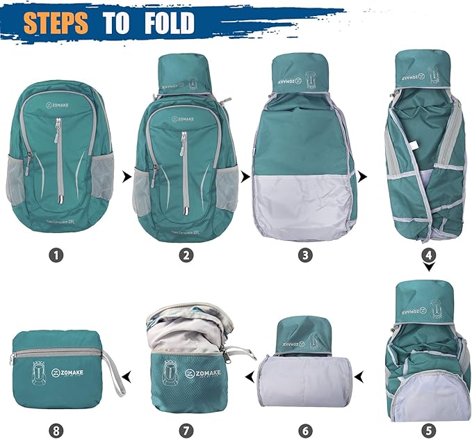 ZOMAKE Ultra Lightweight Packable Backpack 25L, Foldable Hiking Backpacks Water Resistant Small