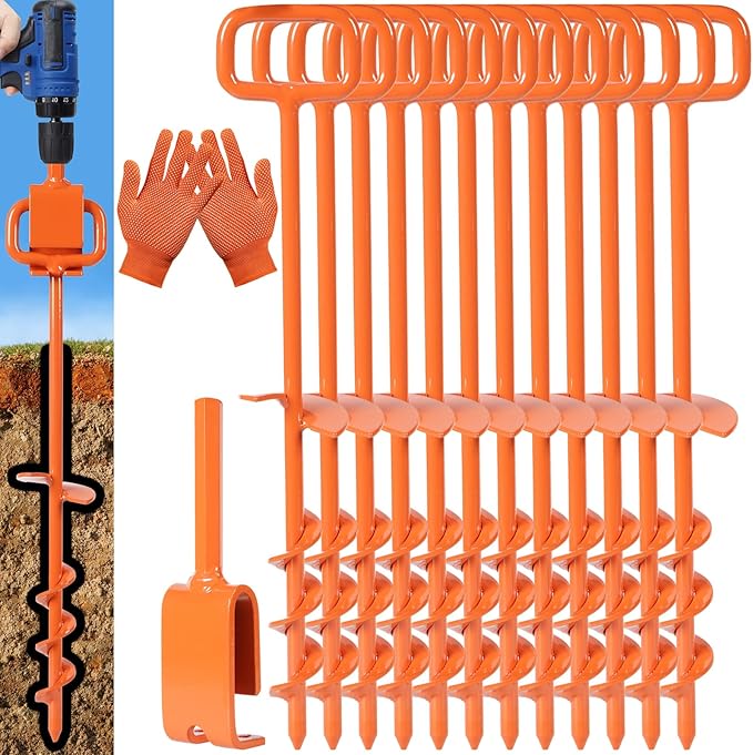16In Tent Stakes, Ground Anchors Screw in, with 1PCS Tent Stakes Heavy Duty Adapter, for Screw