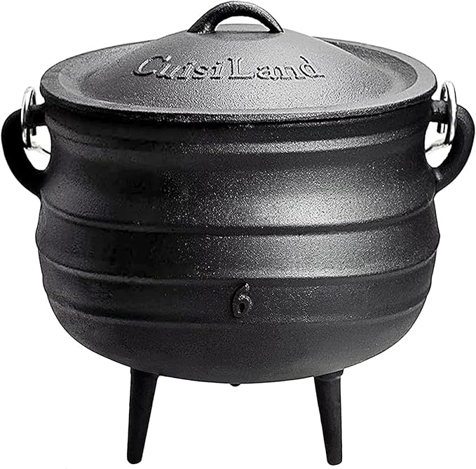 Cuisiland 14QT Cast Iron Potjie Cauldron Pot with Lid & 3 Legs – Pre-Seasoned South African-Style