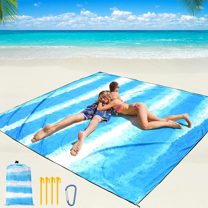 Beach Blanket Waterproof Sandproof Beach Mat 79" X 83"/10'x9'for 2-8 Adults Quick Drying Outdoor