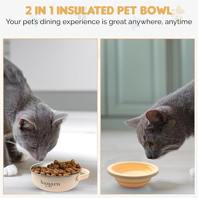 HANARA 2-in-1 Insulated Dog Bowl with Collapsible Lid & Handle ??Stainless Steel, Non-Slip Rubber