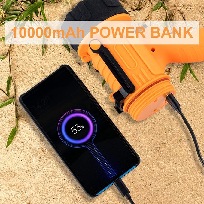 YIERBLUE Rechargeable Spotlight,Handheld Rechargeable Flashlight 200,000 Lumens LED, IP67