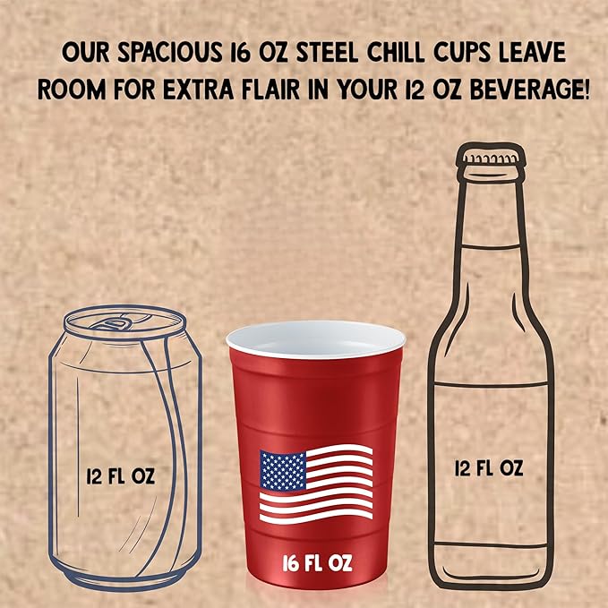 16 oz. Party Cups Flag Design for Cold Drinks, Sturdy and Durable, Disposable, Recyclable, Made in