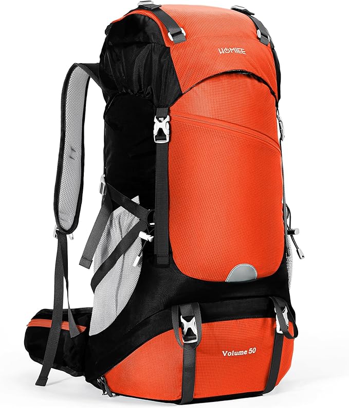 HOMIEE 50L Hiking Backpack Travel Bag Waterproof Camping Rucksack with Rain Cover Lightweight
