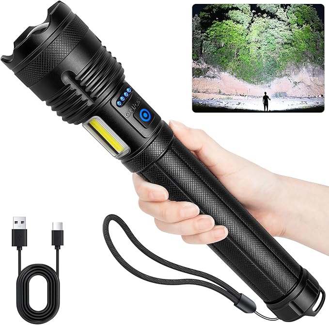 Rechargeable Flashlights 90000 High Lumen, 10000 ɱAh ?ATTERY LED Flashlight with Cob-Light for