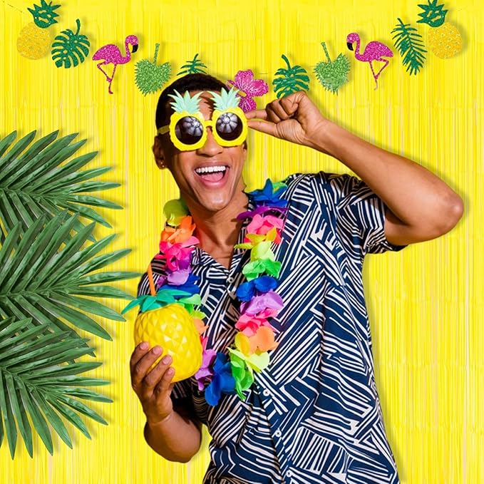 BRAVESHINE Foil Fringe Curtain Backdrop - 2 Pack Yellow Tinsel Photo Booth Backdrop Party Streamers