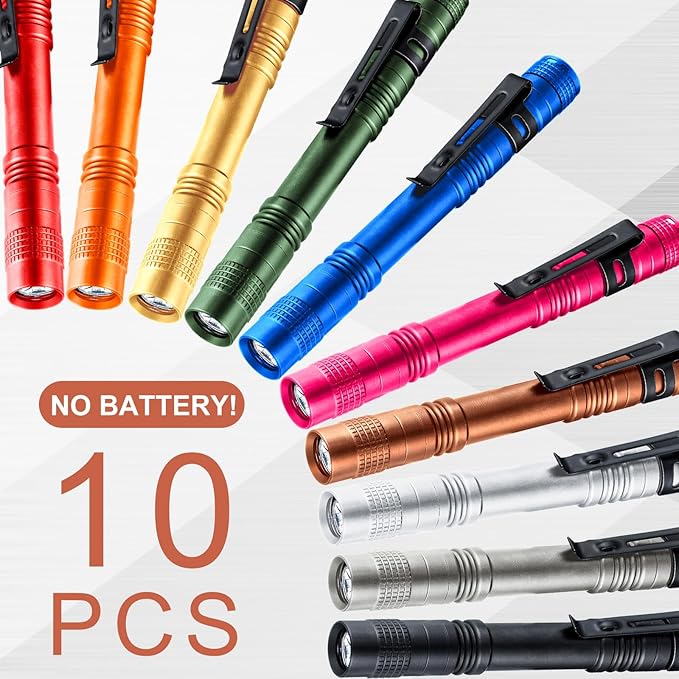 Hortsun 10 Pcs Mini Flashlight Bulk LED Pen with Pocket Small Flashlight with Clip for Outdoor
