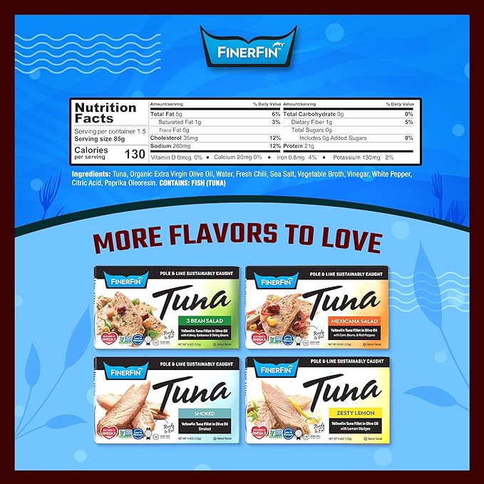FinerFin Yellowfin Tuna Salad in Organic Olive Oil | Spicy Chili Flavor | Premium Canned Tuna Fish