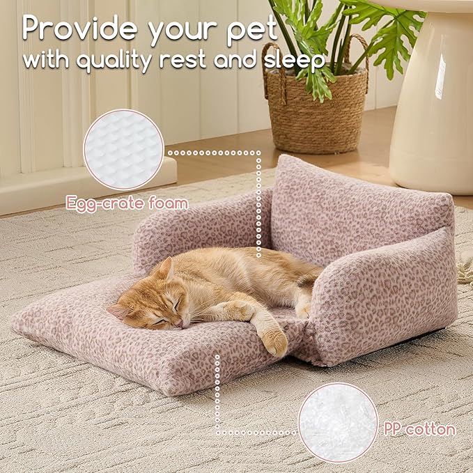 Hollypet Cat Bed Fluffy Plush Mutifuctional Double-Layer Soft Pet Couch Orthopedic Sofa Nest Beds