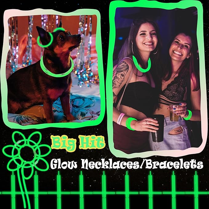 ILHSTY 100 pk 8'' Green Glow Sticks Glow Necklaces In The Dark Party Favors Supplies Bright