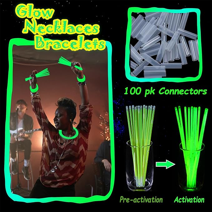 100 pk 8" Glow Sticks Bulk Party Favors, Light up Glow Necklaces & Bracelets in the Dark Party