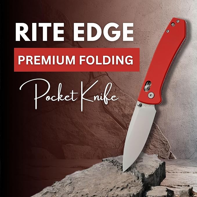 Rite Edge Premium Folding Pocket Knife 4.25" With Stainless Steel Blade, G10 Handle, Belt Clip