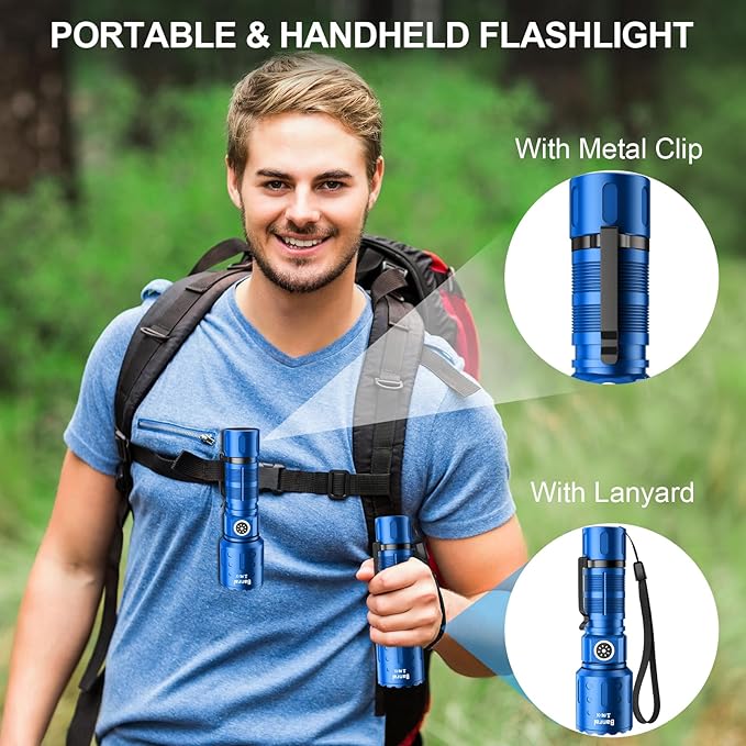 Flashlights High Lumens Rechargeable, Super Bright Long Range Small Powerful Flashlight, 6 Modes