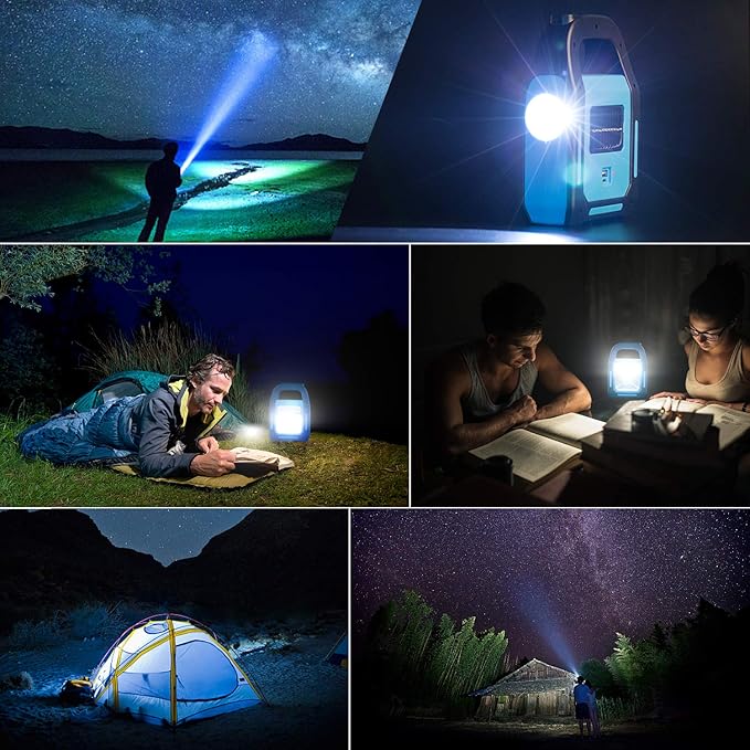 2 Pack Solar Lantern Camping Essentials Accessories Lights, LED Lantern Flashlight for Power