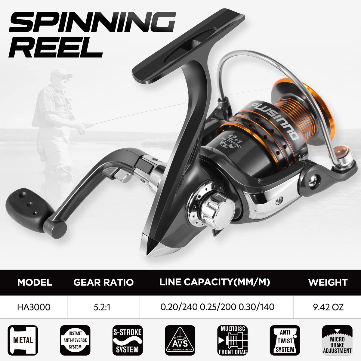 PLUSINNO Fishing Rod and Reel Combos - Carbon Fiber Telescopic Fishing Pole - Spinning Reel 12 +1