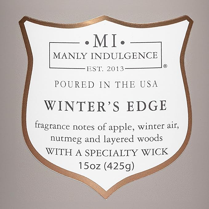 Manly Indulgence Winters Edge Scented Candles for Men, 15 oz Wooden Wick, Premium Soy Blend Wax