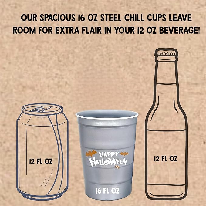 16 oz. Party Cups 'Happy Halloween' Ghost Design for Cold Drinks, Durable, Disposable, Recyclable