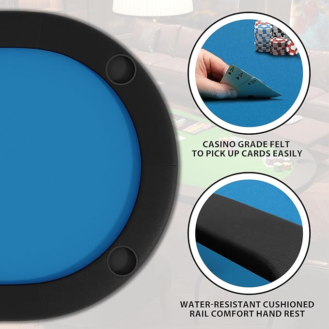 8 Player Foldable Poker Table, 71" Portable Folding Poker Game Tables with Collapsible Legs, Cup