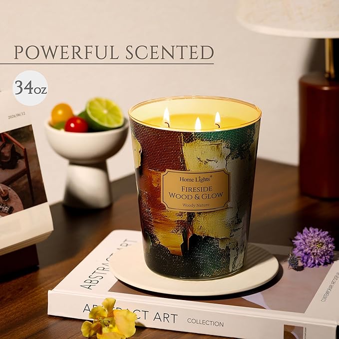 HomeLights 3-Wick Candles for Home Scented - 34oz Soy Wax Blend Candle Long-Lasting Fragrance
