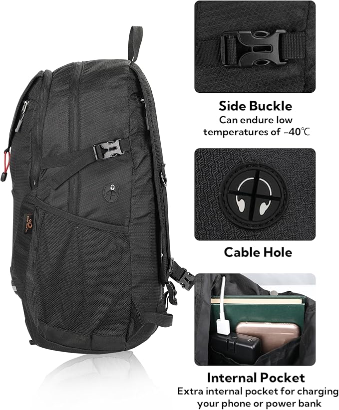 WATERFLY Lightweight Packable Hiking Backpack: 30L Foldable Travel Daypack Ultralight Camping Day