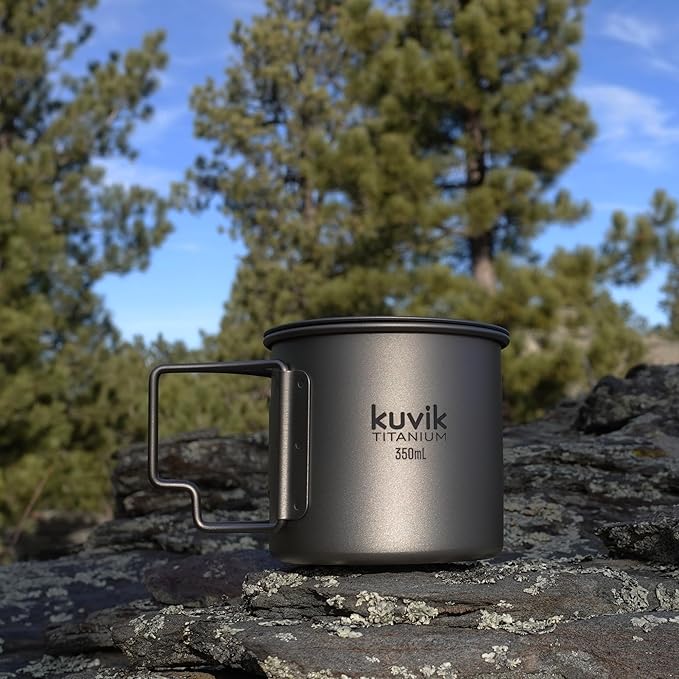 Kuvik Titanium Cup with Lid 350ml (11.8 oz) - Ultralight and Compact Pot for Backpacking, Camping