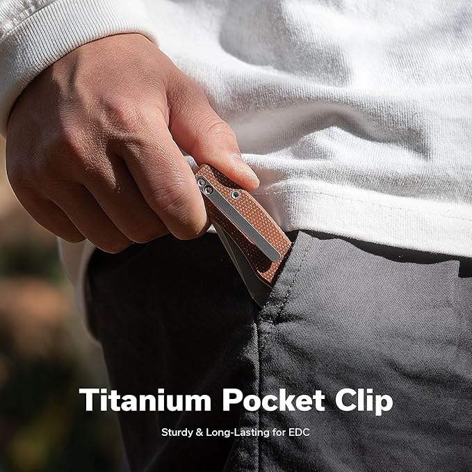CIVIVI Clingman EDC Pocket Folding Knife with Titanium Reversible Clip, 2.99" Nitro-V Blade Micarta