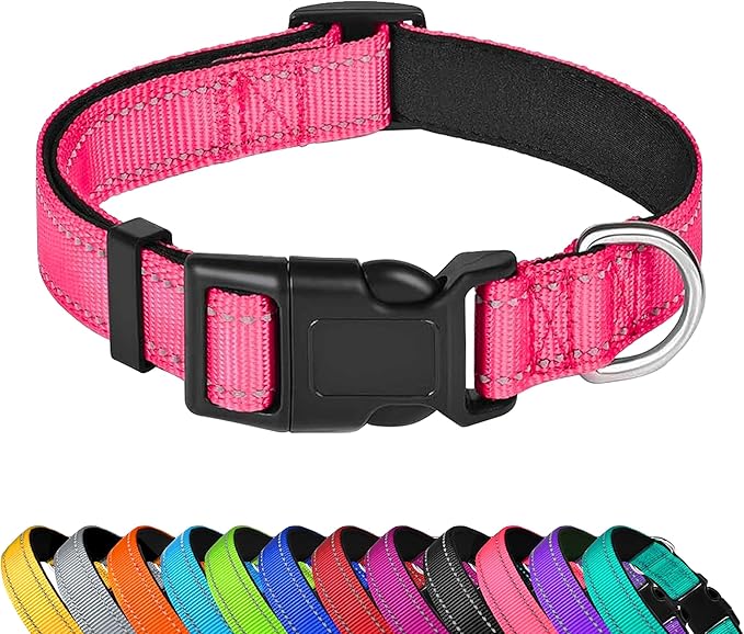 Reflective Dog Collar, Adjustable Soft Neoprene Padded Nylon Pet Collars with Buckle for Medium