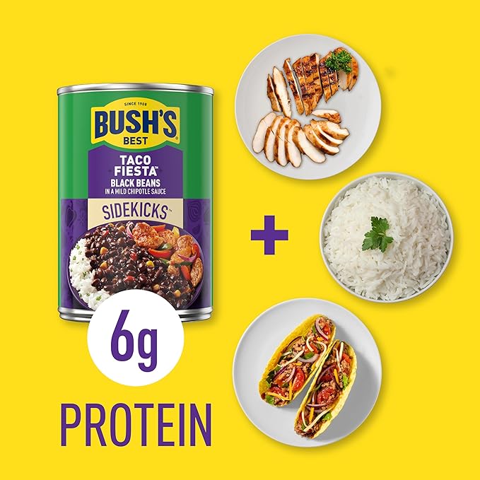 BUSH'S BEST 15.1 oz Canned Taco Fiesta Black Beans, Source of Protein and Fiber, Low Fat, Gluten
