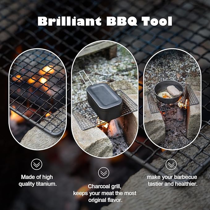 Boundless Voyage Mini Size Durable Titanium Charcoal BBQ Grill Plate Include a Carry Bag for