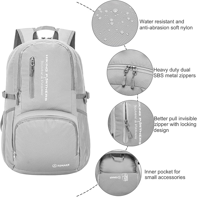 ZOMAKE Lightweight Packable Backpack, 35L Light Foldable Hiking Backpacks Water Resistant