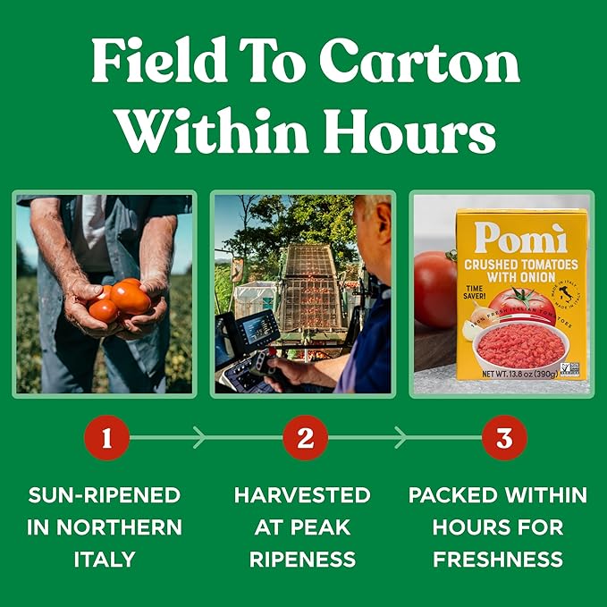 Pomì Crushed Tomatoes with Onion 13.8oz (Pack of 12) - Creamy, Velvety Italian Tomato Sauce No Salt