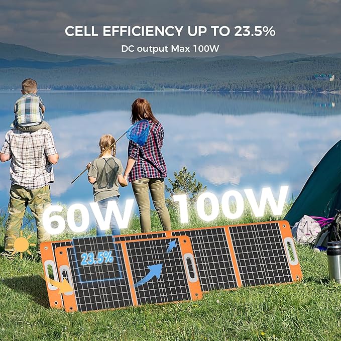 Flashfish 100W 18v Foldable Solar Panel, High-Efficiency Solar Charger with Dc Output & 65W USB.C