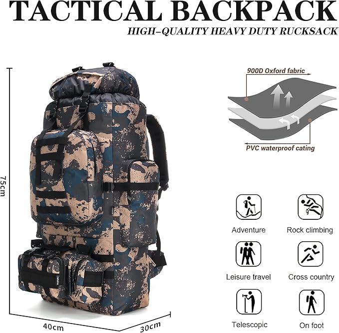 100L Camping Hiking Backpack,Molle military Tactical rucksack backpack,Waterproof Lightweight