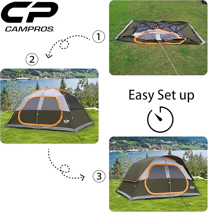 CAMPROS CP Tent 8 Person Camping Tents, Waterproof Windproof Family Tent with Top Rainfly, Large