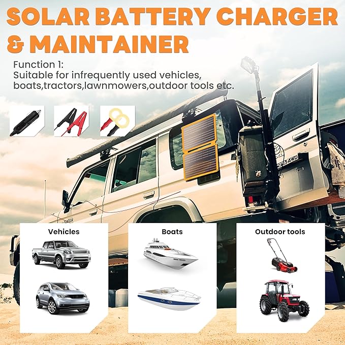 FieryRed 20W 12V Folding Solar Battery Trickle Charger Maintainer, 2-in-1 Portable Solar Trickle