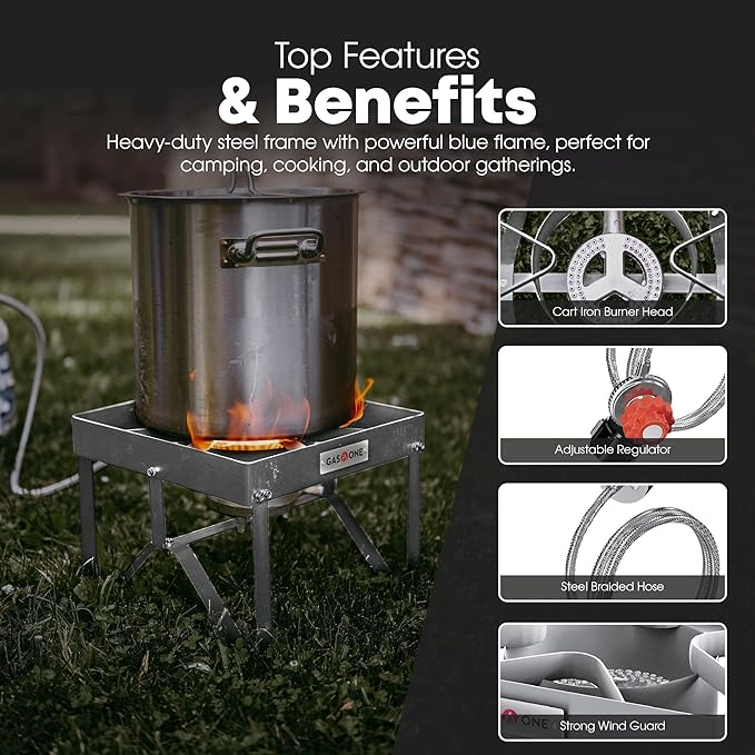 GasOne Stainless Steel Outdoor Propane Burner ??High Pressure Camp Stove with Adjustable Regulator