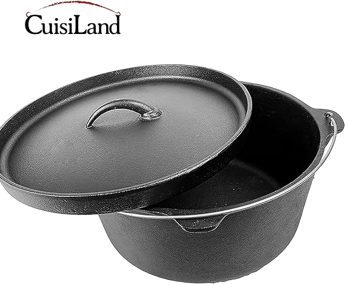 Cuisiland 20QT Cast Iron Dutch Oven with Lip Lid & Bail Handle – Extra Large Pre-Seasoned Campfire