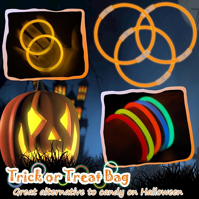 ILHSTY 100 Pcs 8'' Orange Glow Sticks Glow In The Dark Party Favors Supplies Bright GlowSticks