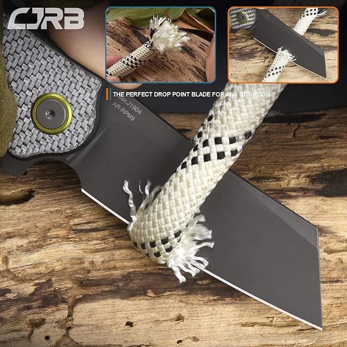 CJRB Crag Folding Pocket Knife, 3.43" AR-RPM9 Steel Blade Carbon Fiber Handle EDC Knife with Pocket