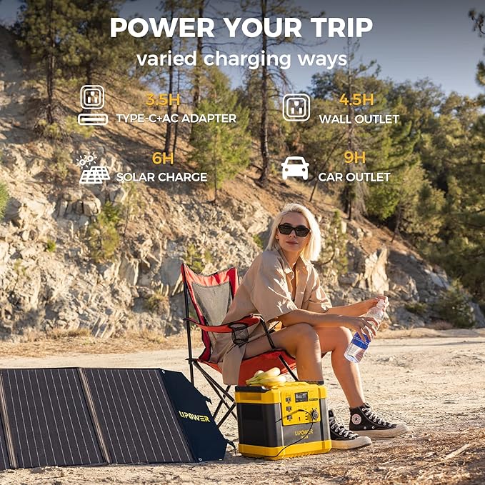 Lipower Solar Generator, 1120Wh Power Station 3 * 1000W AC Outlets(2000W peak), 60W USB-C Output