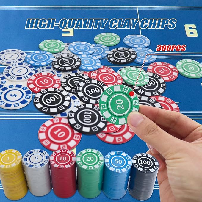Poker Set, Casino Game Set Blackjack Set with Casino Chips, Deck Shuffler, 300pcs Poker Chips