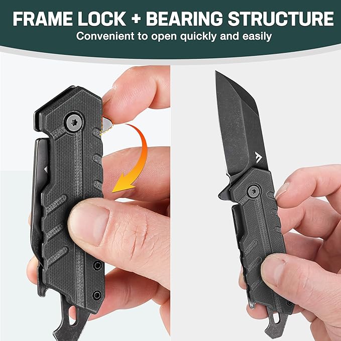 FLISSA 4.5" G10 handle folding knife, FLISSA Folding Knife, 4" Small Pocket Knife with Bottle