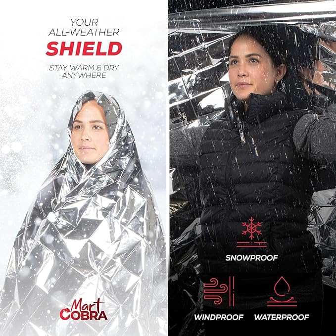 Emergency Blankets for Survival Gear and Equipment x6, Space Blanket, Mylar Blankets, Thermal