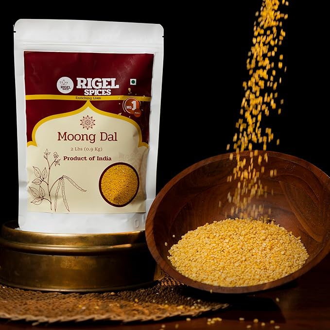 Rigel Spices Moong Dal 2 Lbs - Protein-Rich Yellow Mung Beans - Quick-Cooking Nutrient-Packed