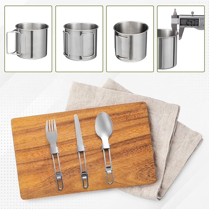 Camping Cookware Kit Backpacking, 0.33Gal Pots and 0.17Gal Pans Set,0.08Gal SUS304 Cup, Forks