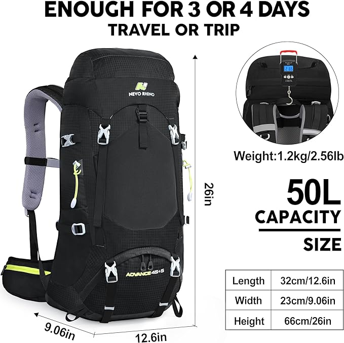 N NEVO RHINO Internal Frame Hiking Backpack 50/60/65/70/80L, Mountain Climbing Camping Backpack