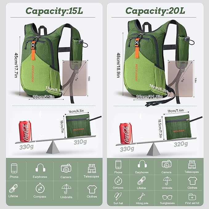 20L Small Hiking Backpack for Men Women Foldable Packable Back Pack Ultralight Hiking Daypack for