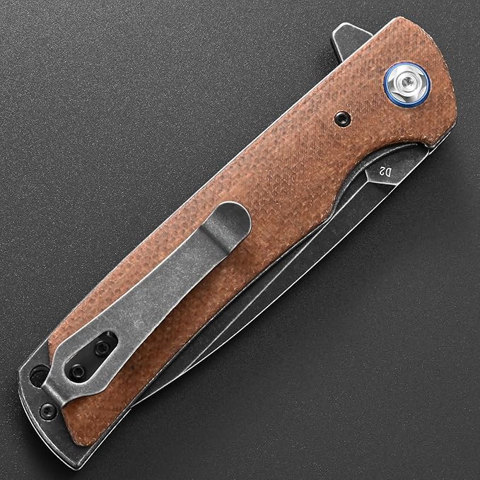 Eafengrow EF973 Folding Knife, D2 Steel Blade Micarta Handle Scale Pocket Knife Folder for Working