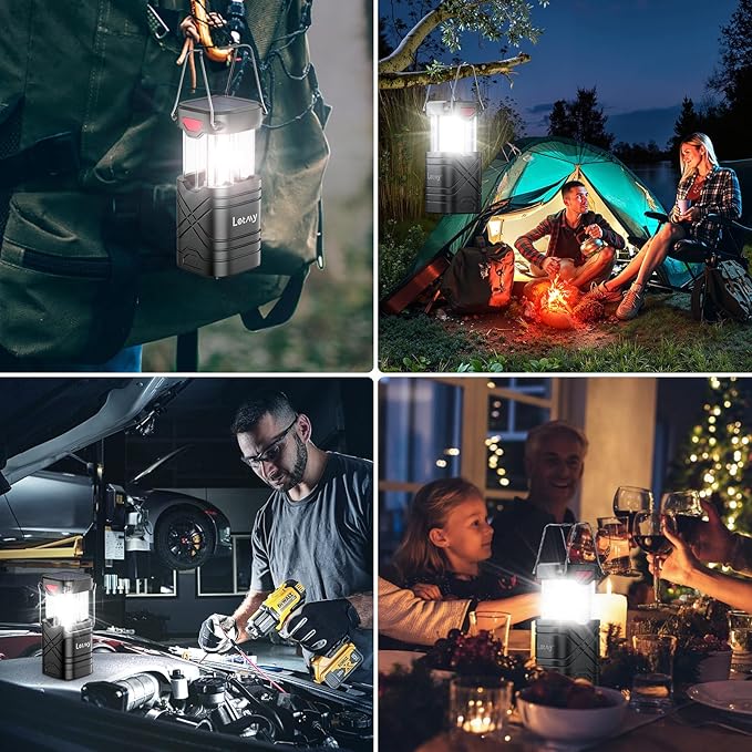 LETMY 4 Pack Camping Lantern, Rechargeable LED Lanterns, Solar Lantern Battery Powered Hurricane